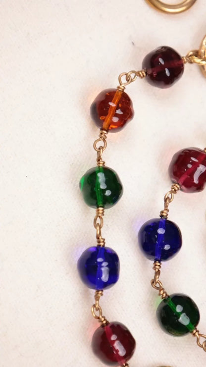 Chanel Colored Glass Gold Coin Necklace