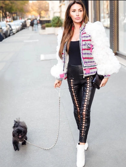 Chanel 17S white/black/purple/pink cotton jacket