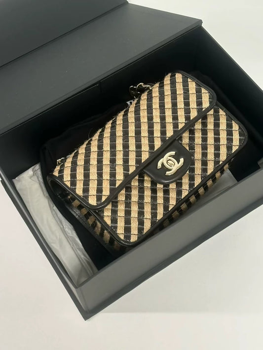 Chanel 21S Mini CF crossbody bag in raffia
