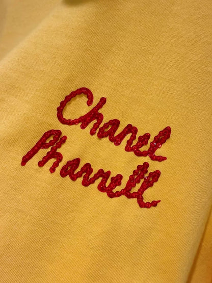 Chanel x Pharrell Limited Edition Yellow Beaded Embroidered Graffiti Long-Sleeve T-Shirt