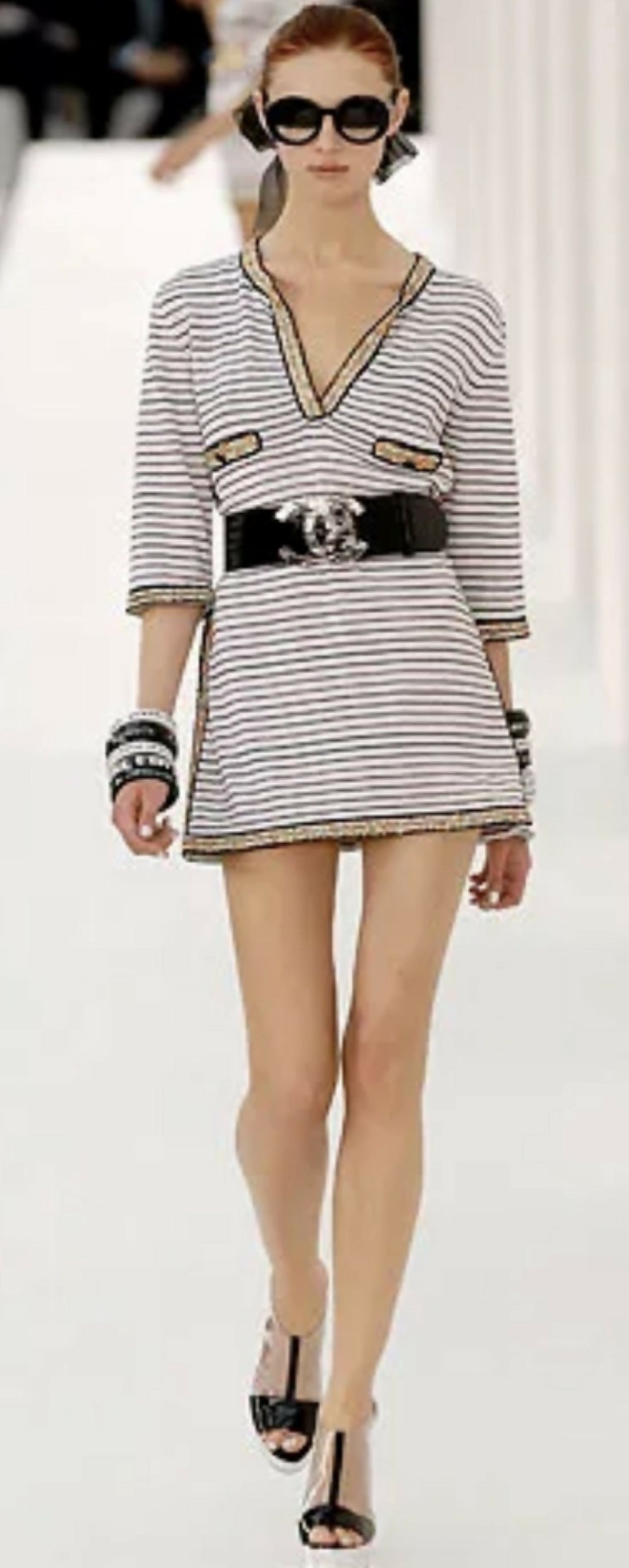 Chanel 07P Black Patent Silver Oversized CC Croc Embossed Logo Wide Belt Size 90/36