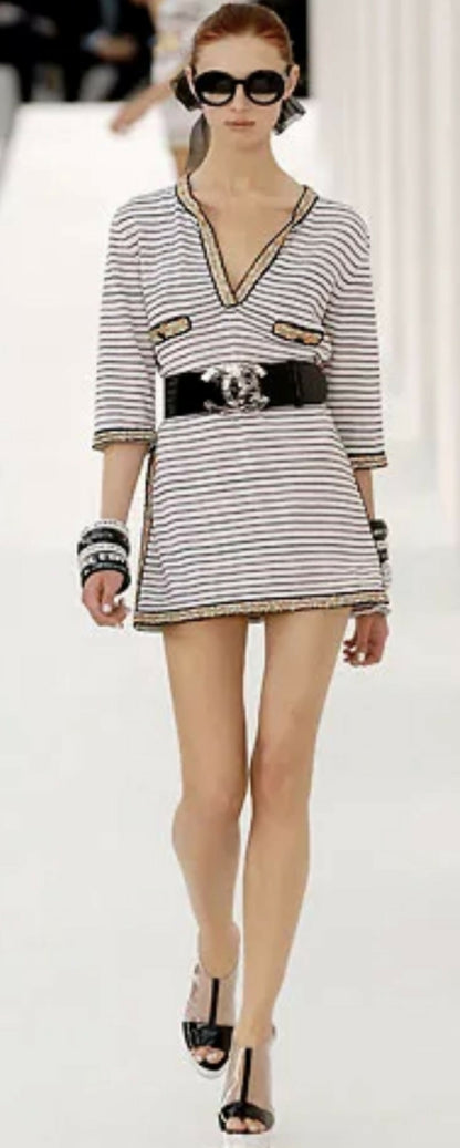 Chanel 07P Black Patent Silver Oversized CC Croc Embossed Logo Wide Belt Size 90/36