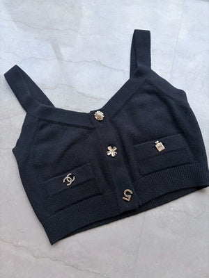Chanel 22B Black Cashmere top with charms