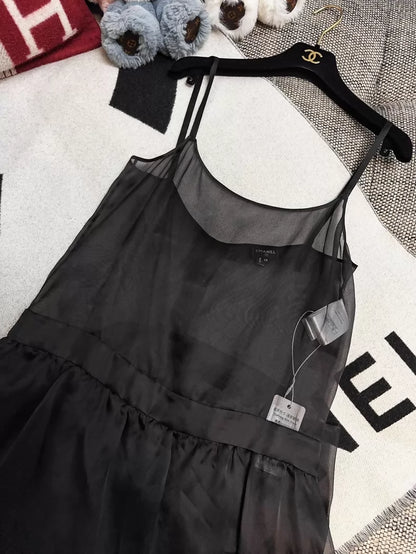 Chanel 24S  black silk organza slip dress