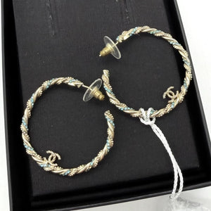 Chanel blue diamond cable hoop earrings