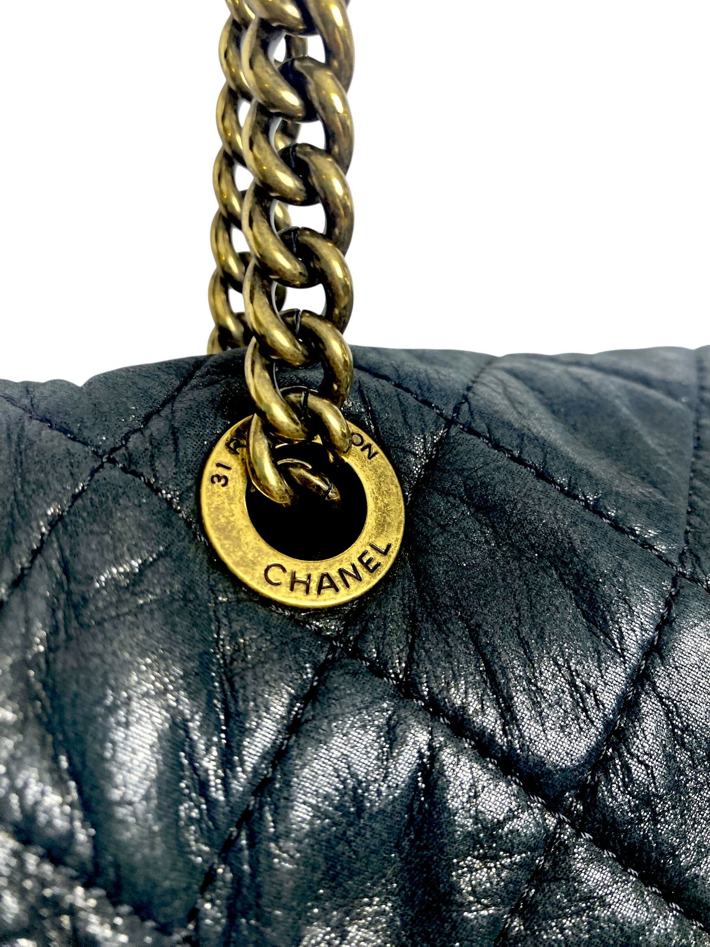 Chanel Black Quilted Iridescent Calfskin Shiva Jumbo Classic Flap Bag GHW