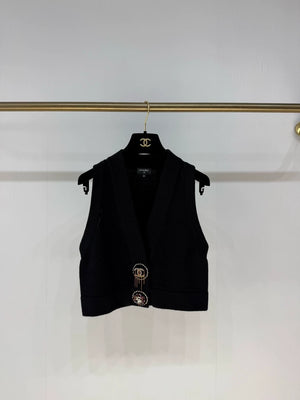 Chanel 22A black knitted vest with charms