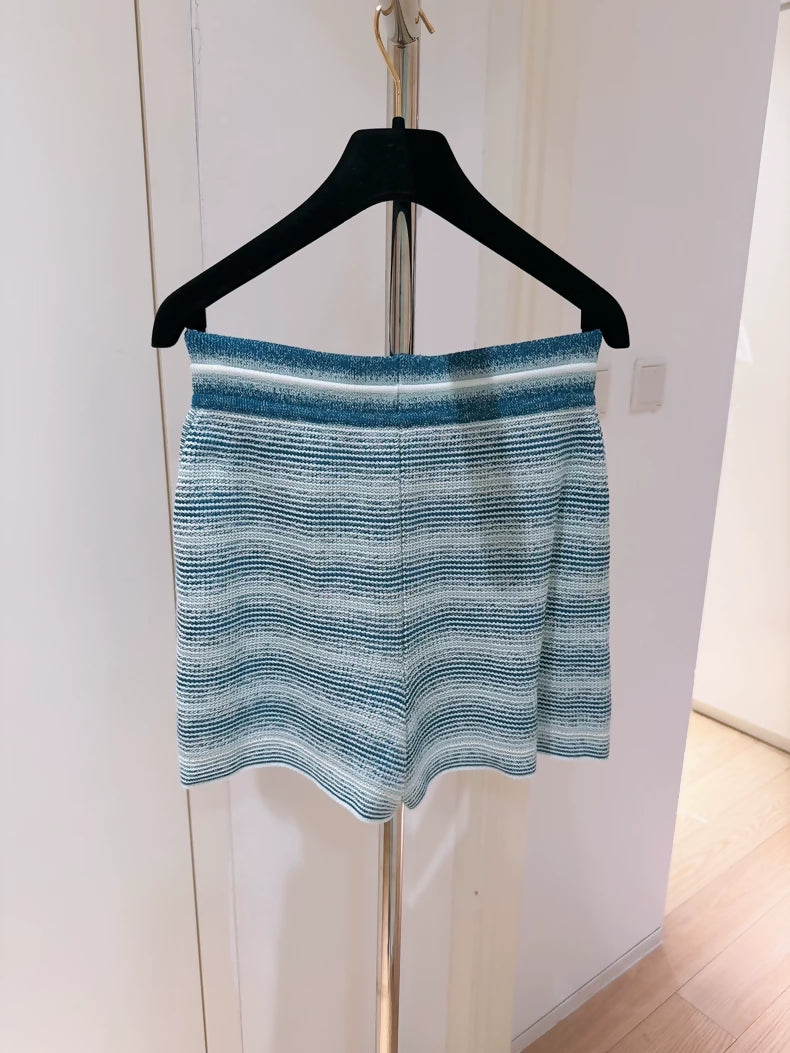 Loro Piana Blue and White Gradient Striped Silk-Cotton Knit Shorts