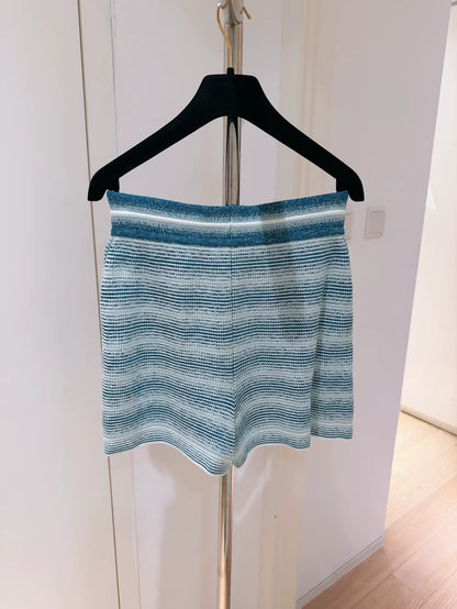 Loro Piana Blue and White Gradient Striped Silk-Cotton Knit Shorts