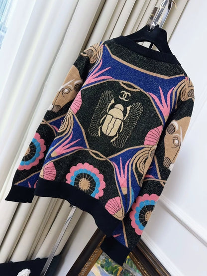 Chanel 19A Black and Pink Scarab Cashmere Sweater