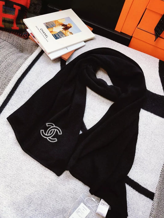 Chanel black cashmere scarf