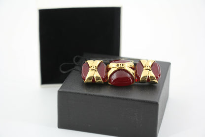 Chanel Vintage 94P Gripoix Red CC Gold Plated Rectangular Cross Brooch