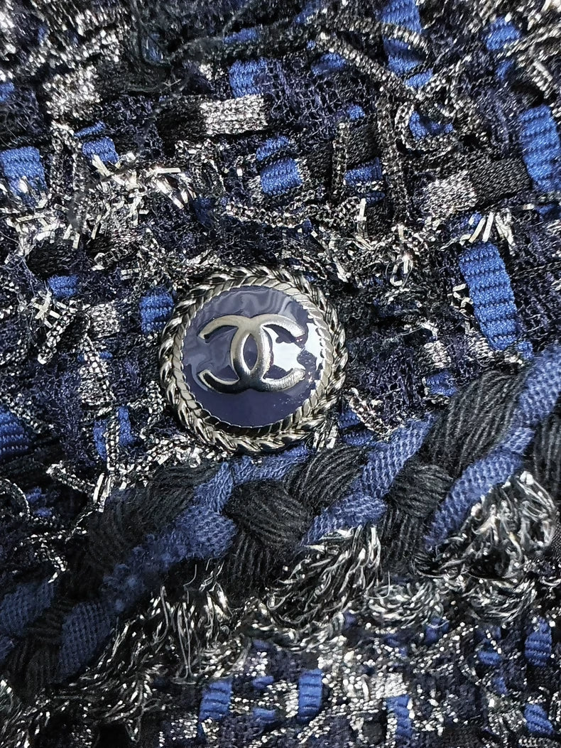 Chanel Spring/Summer 2018 Deep Blue Skirt with Silver Thread Sequins