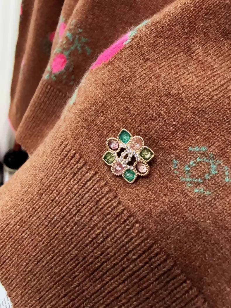Chanel 22k Caramel Brown Floral Knit Sweater