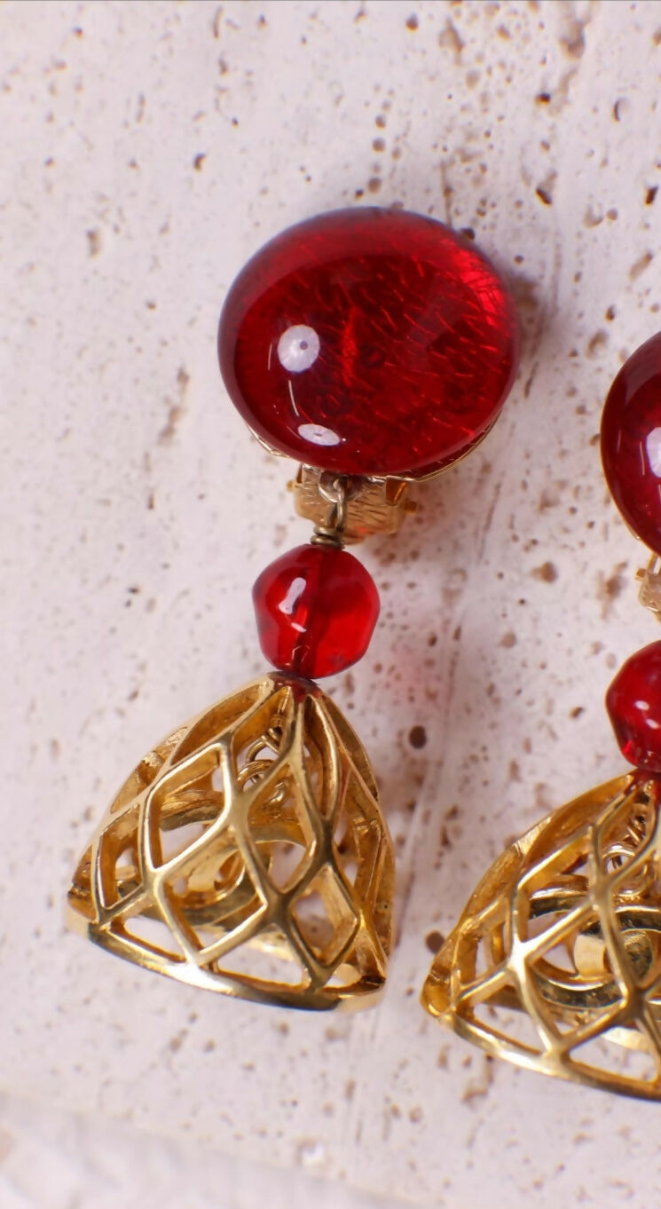 Chanel Red Glass Birdcage Earrings