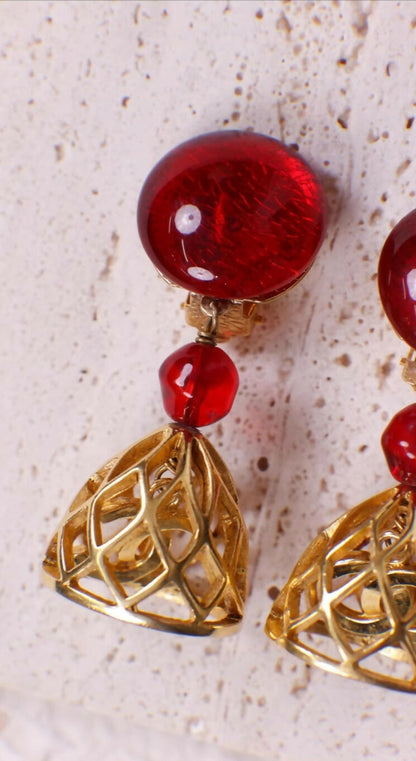 Chanel Red Glass Birdcage Earrings