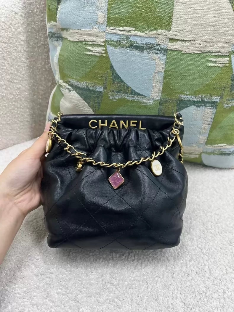 Chanel 23P gemstone chain black lucky bag