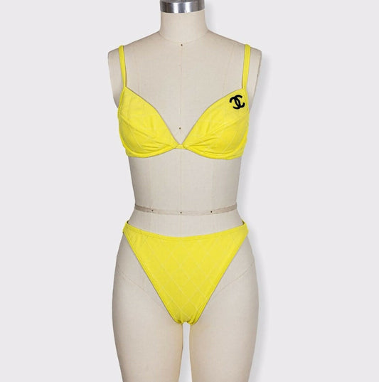Chanel 1994 Cruise Vintage Yellow Logo Quilted Bikini