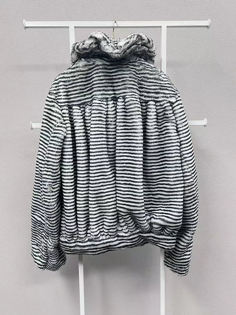 Chanel 2020 black & white fur striped jacket