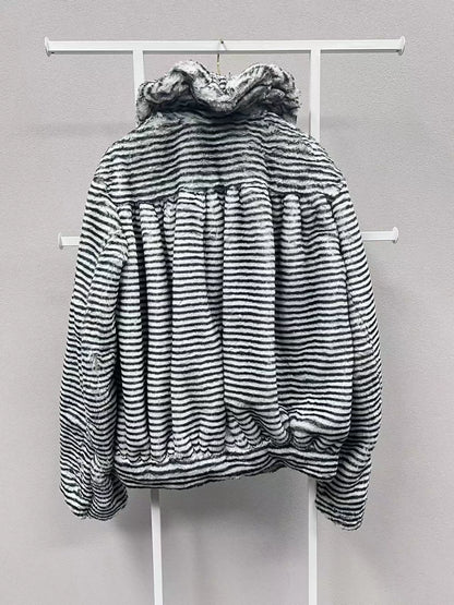 Chanel 2020 black & white fur striped jacket