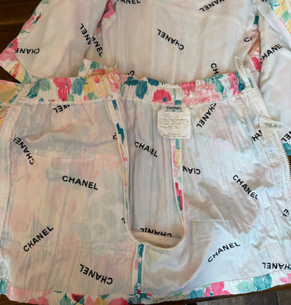 Chanel 1994 Cruise Vintage Multicolor Quilted Floral Print Sleeveless Vest and Shorts Set