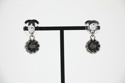 Chanel Vintage 05A Rhinestone Lake Green and Red Round Pendant Stud Earrings