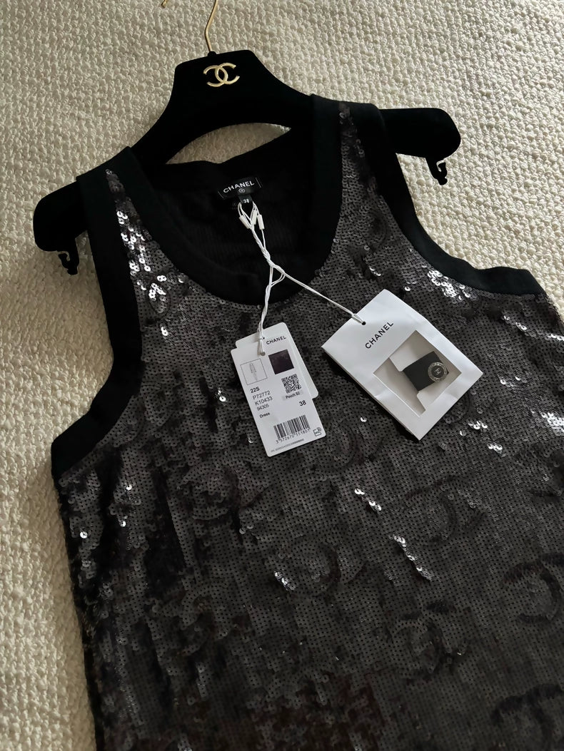 Chanel 22S Black All-over Logo Sequin Dress