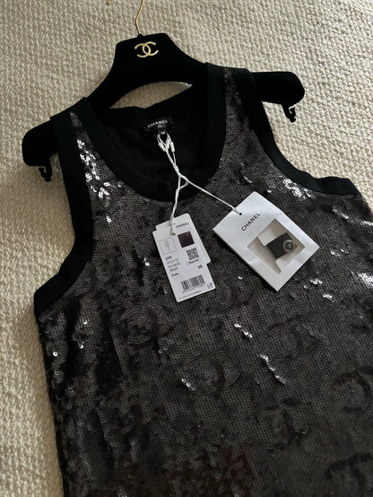 Chanel 22S Black All-over Logo Sequin Dress
