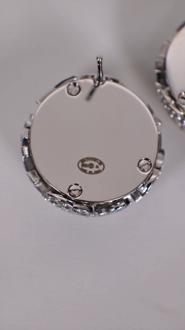 Chanel 25A Silver Sphere Star CC Full Diamond Stud Earrings