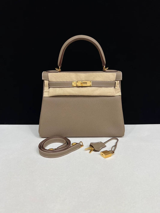 Hermes Kelly 28 Etoupe Togo leather gold hardware