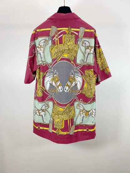 Gucci burgundy equestrian print shirt