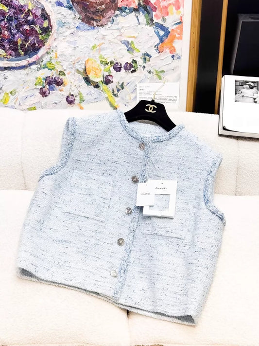 Chanel 26P blue tweed vest jacket