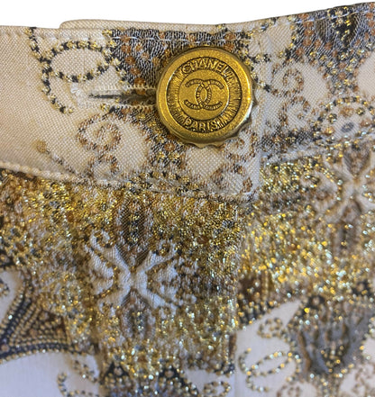 Rare Chanel 06P Ecru Gold Metallic Tank Top Camisole 
Matching Shorts SET FR 38