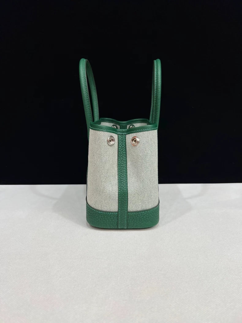 Hermes Mini Garden Collection, emerald green leather & canvas with palladium hardware