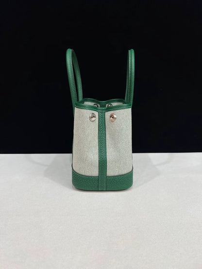 Hermes Mini Garden Collection, emerald green leather & canvas with palladium hardware
