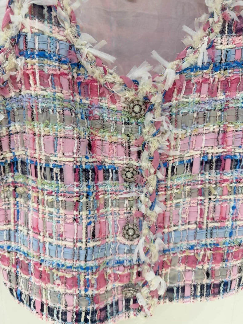 Chanel 25S pink tweed Tassel Vest