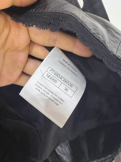 Chanel 23S Black Lace Polka Dot Double C Leather Jacket