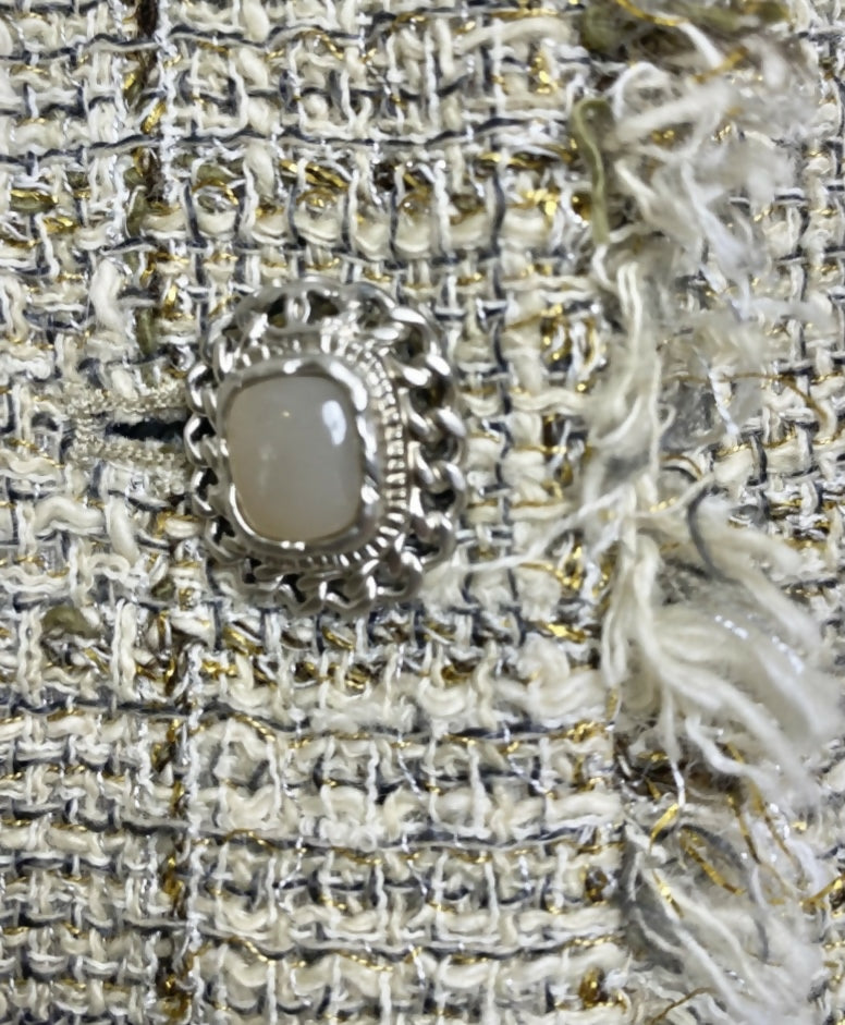 Chanel 10P Fantasy Tweed Beige Metallic Gold Jacket Skirt Suit Set FR 42/44