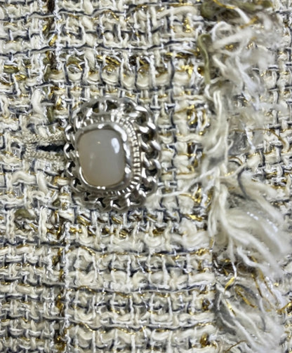 Chanel 10P Fantasy Tweed Beige Metallic Gold Jacket Skirt Suit Set FR 42/44