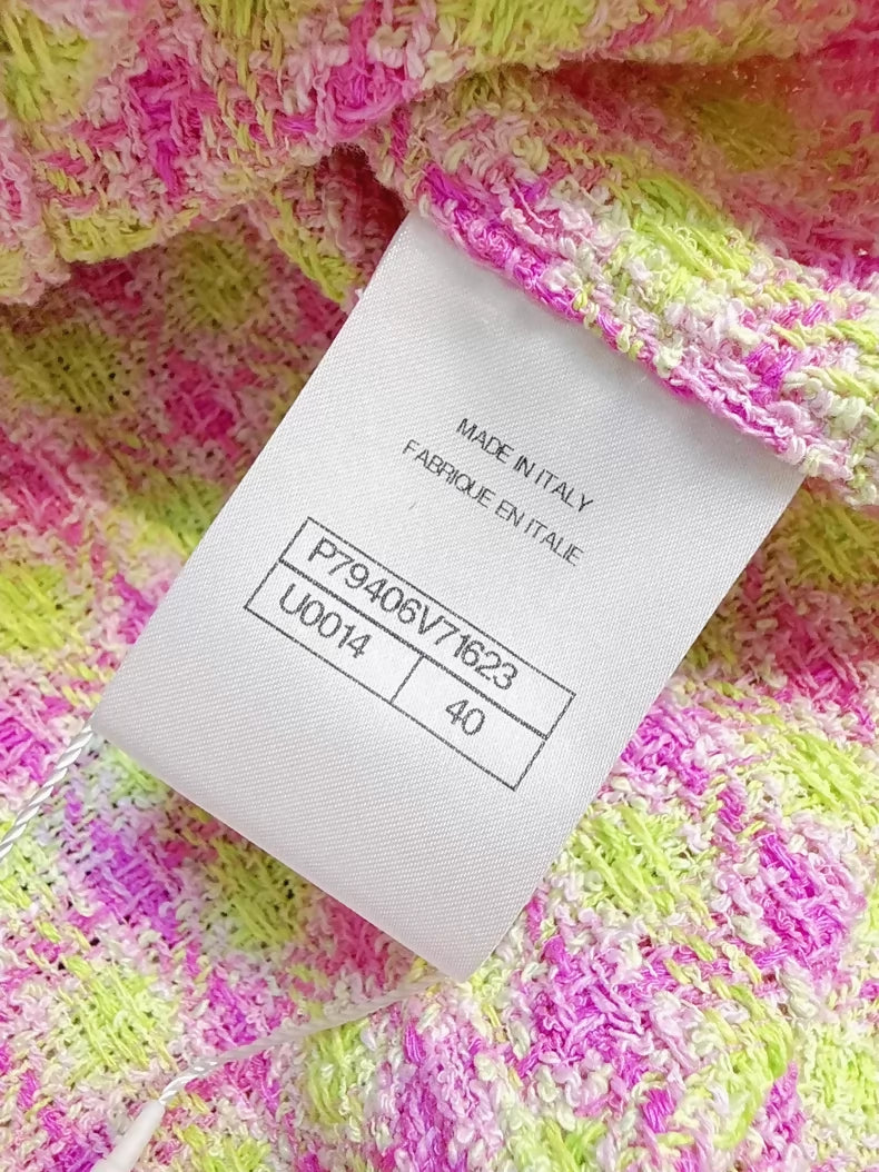 Chanel 25S pink and green plaid silk tweed jacket