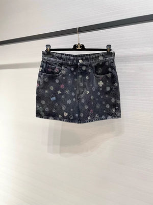 Chanel 25B grey printed denim shorts