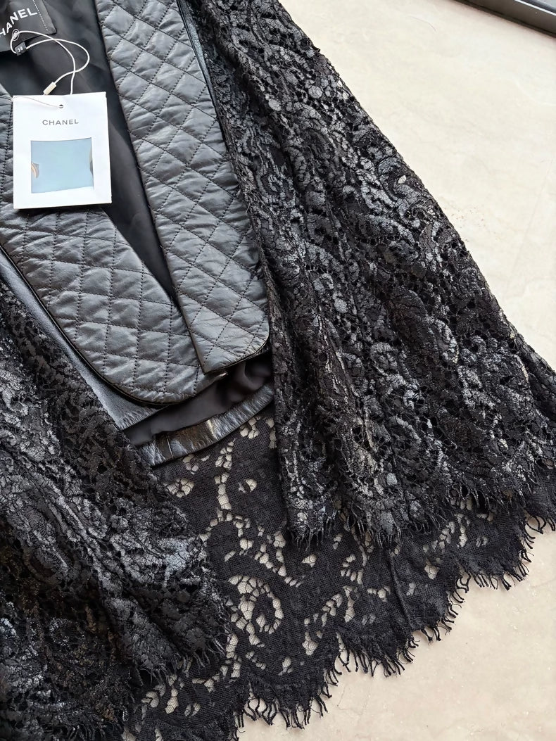 Chanel 23A black Lambskin Lace Vest Cape