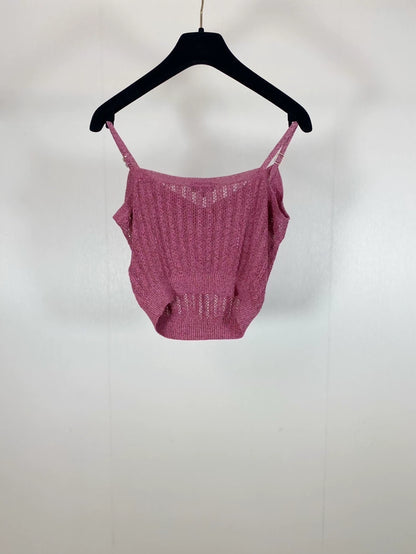 Chanel pink knitted rhinestone-buckled camisole