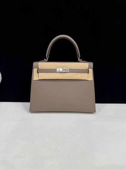Hermes Kelly 25 Étoupe Grey Epsom Leather Palladium Hardware