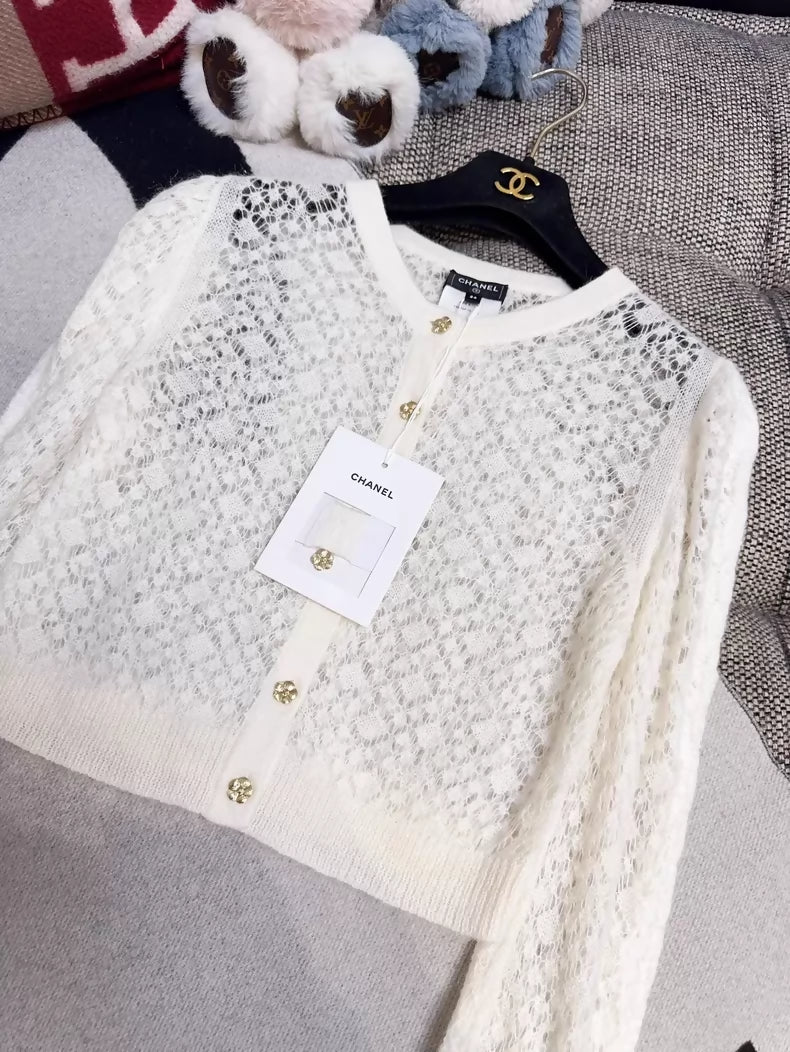 Chanel 23K off-white knit cardigan