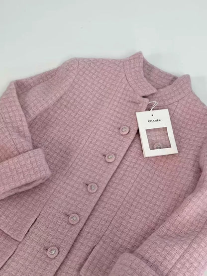 Chanel 24K grey pink tweed coat