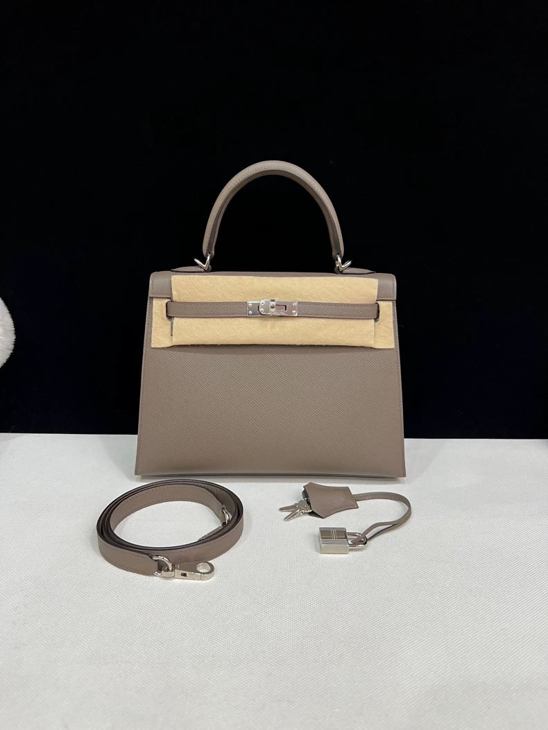 Hermes Kelly 25 Étoupe Grey Epsom Leather Palladium Hardware