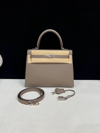 Hermes Kelly 25 Étoupe Grey Epsom Leather Palladium Hardware