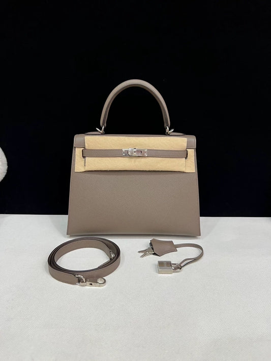 Hermes Kelly 25 Étoupe Grey Epsom Leather Palladium Hardware