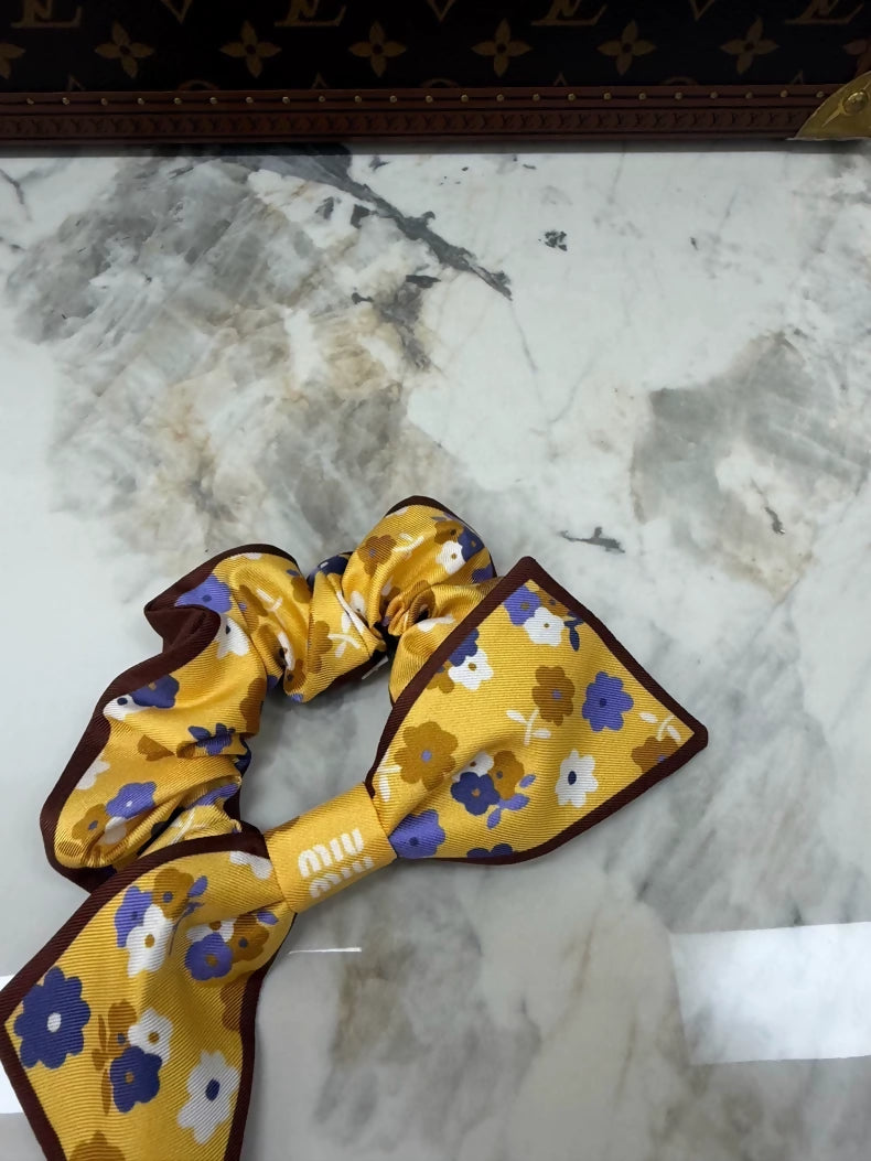 Miu Miu 26s runway floral bow silk scrunchie